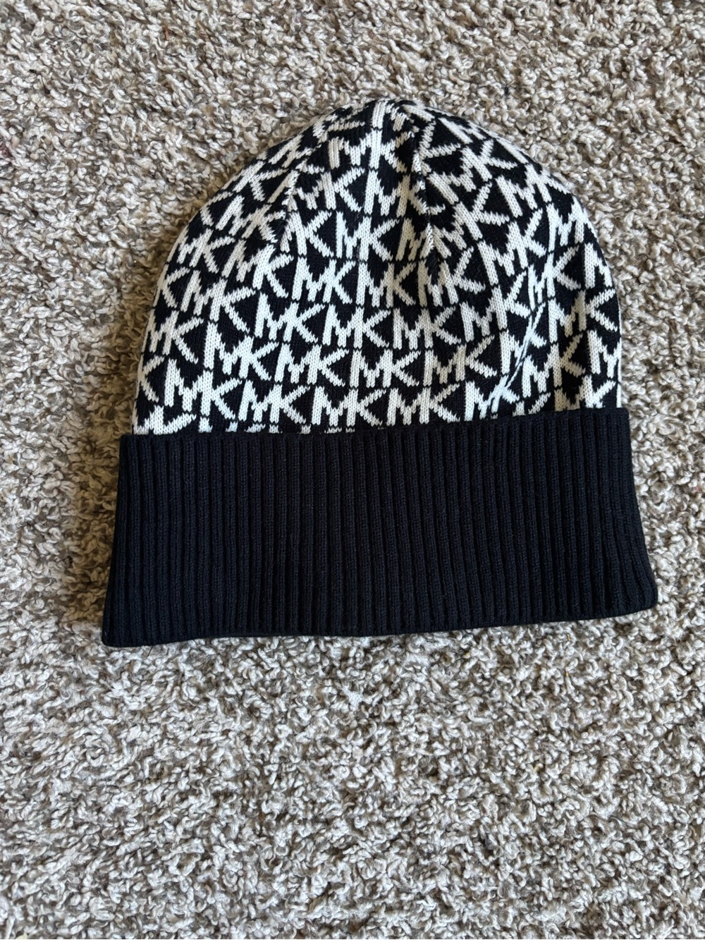 Michael Kors Black & White Logo Knit Beanie